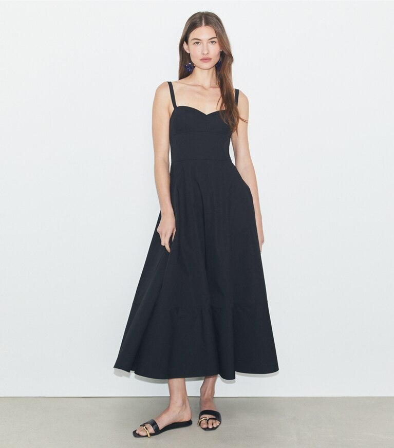 Tory Burch designer robes Robe d’été en popeline dans Black sur modèle, de face
