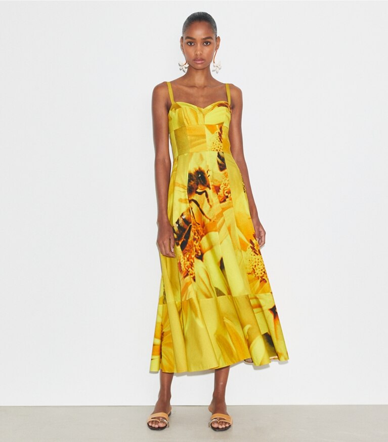 Tory Burch designer robes Robe d’été en popeline in Yellow Bee front
