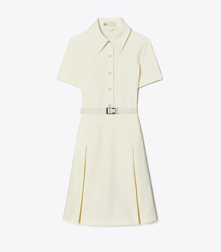 Tory Burch designer robes Robe de golf à manches courtes et à pinces dans NEW IVORY de face