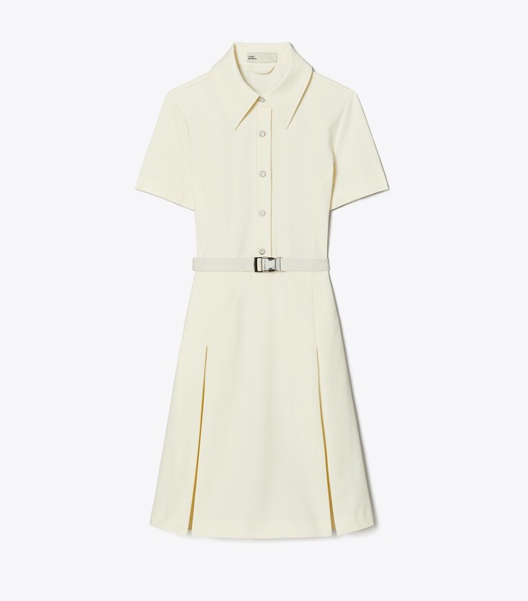 Tory Burch designer robes Robe de golf à manches courtes et à pinces dans NEW IVORY de face