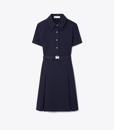 Tory Burch designer robes Robe de golf à manches courtes et à pinces dans Tory Navy de face