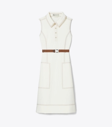 Tory Burch designer robes Robe de golf à surpiqûres dans NEW IVORY de face