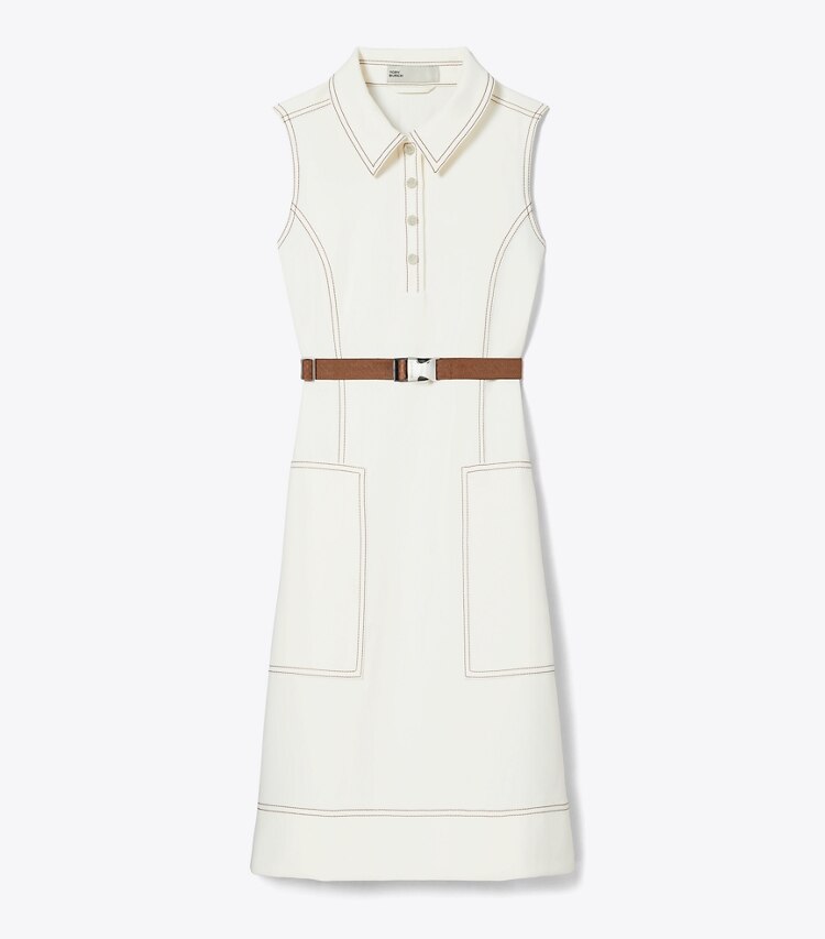 Tory Burch designer robes Robe de golf à surpiqûres in NEW IVORY front