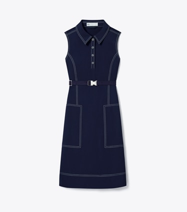 Tory Burch designer robes Robe de golf à surpiqûres dans Tory Navy de face