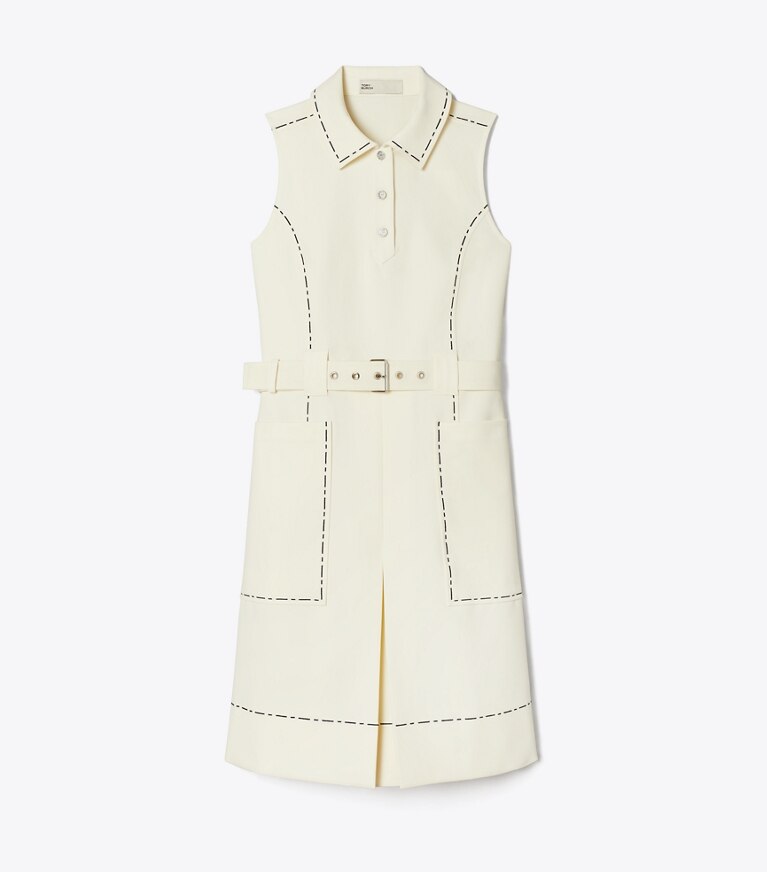 Tory Burch designer robes Robe de golf extensible à surpiqûres in New Ivory front