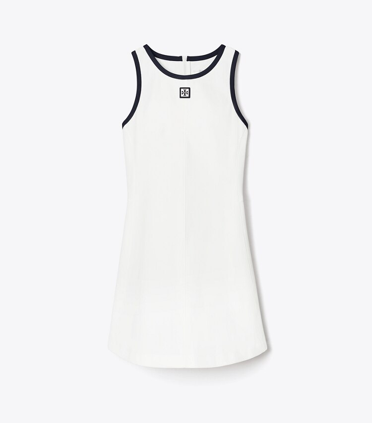 Tory Burch designer robes Robe de tennis en jersey à dos nageur in Snow White / Deep Navy front