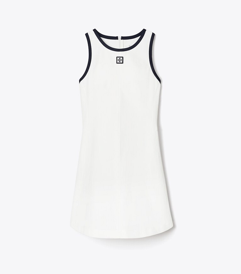 Tory Burch designer robes Robe de tennis en jersey à dos nageur in Snow White / Deep Navy front