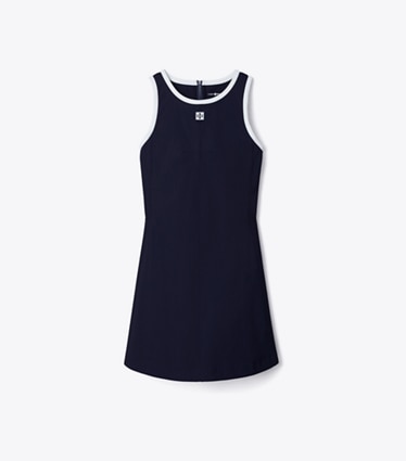 Tory Burch designer robes Robe de tennis en jersey à dos nageur in Deep Navy / Snow White front