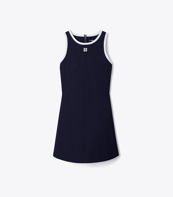 Tory Burch designer robes Robe de tennis en jersey à dos nageur in Deep Navy / Snow White front
