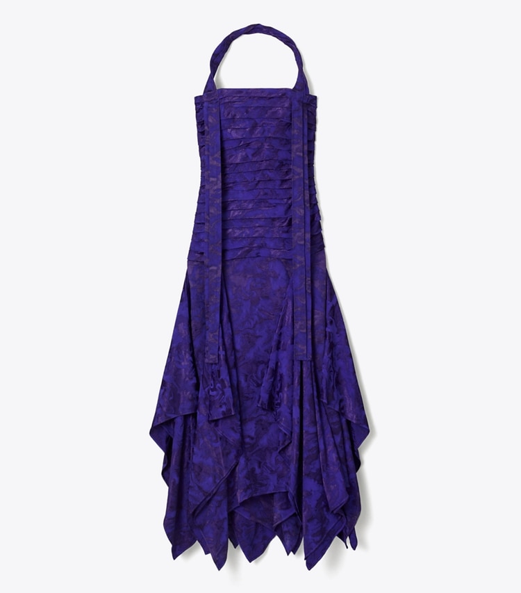 Tory Burch designer robes Robe dos nu en jacquard floral dans Ballpoint Blue de face