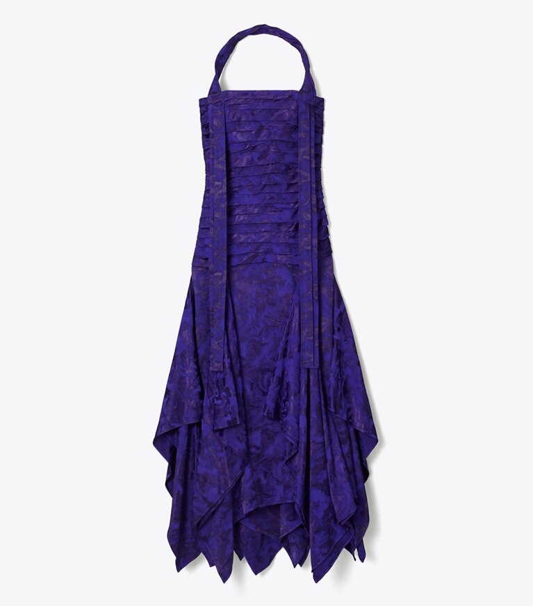 Tory Burch designer robes Robe dos nu en jacquard floral dans Ballpoint Blue de face