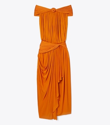 Tory Burch designer robes Robe drapée en jersey dans Marigold de face