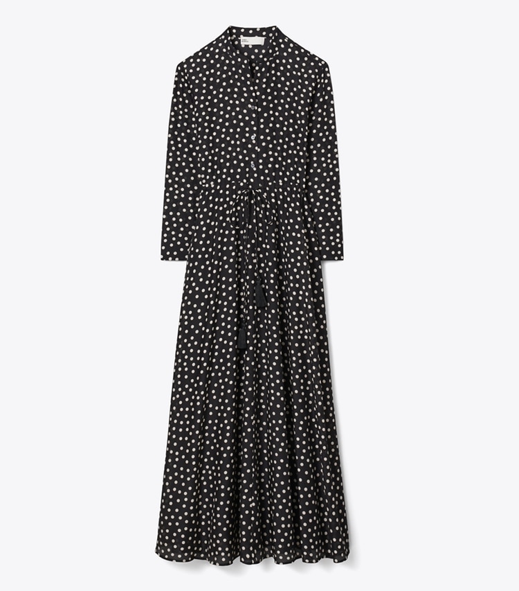 Tory Burch designer robes Robe en coton à rayures in Black Dot front