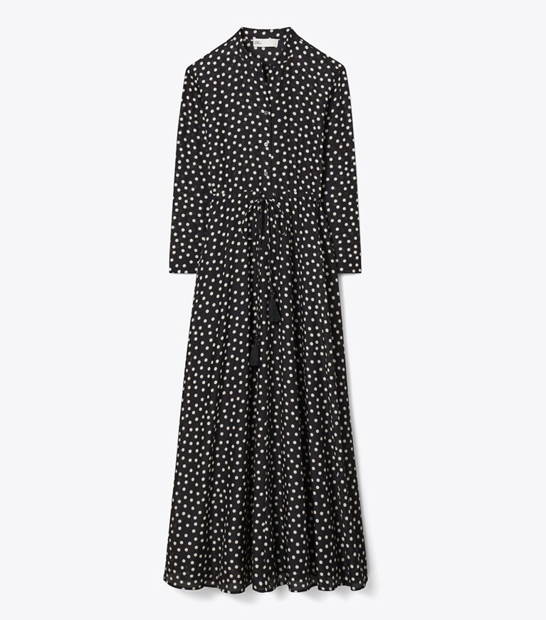 Tory Burch designer robes Robe en coton à rayures in Black Dot front