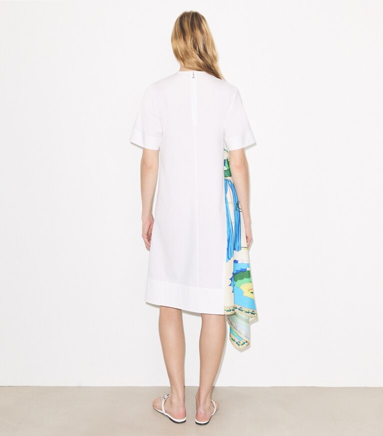Tory Burch designer robes Robe en coton avec empiècements en soie dans White sur modèle, de dos