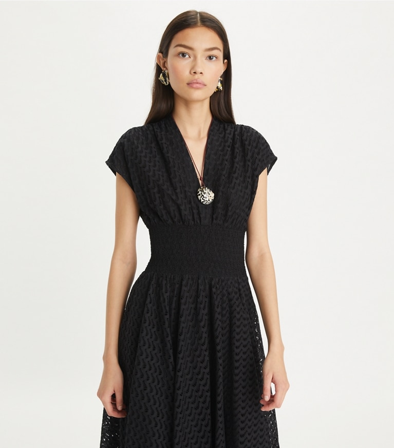 Tory Burch designer robes Robe en coton brodé in Black front