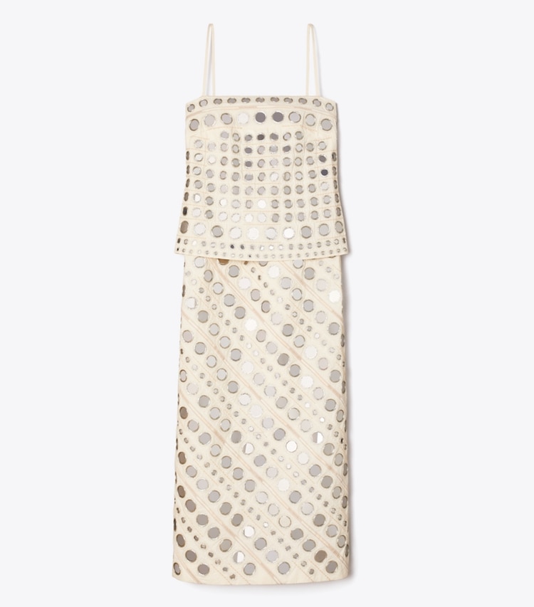 Tory Burch designer robes Robe en coton ornée de miroirs dans New Ivory de face