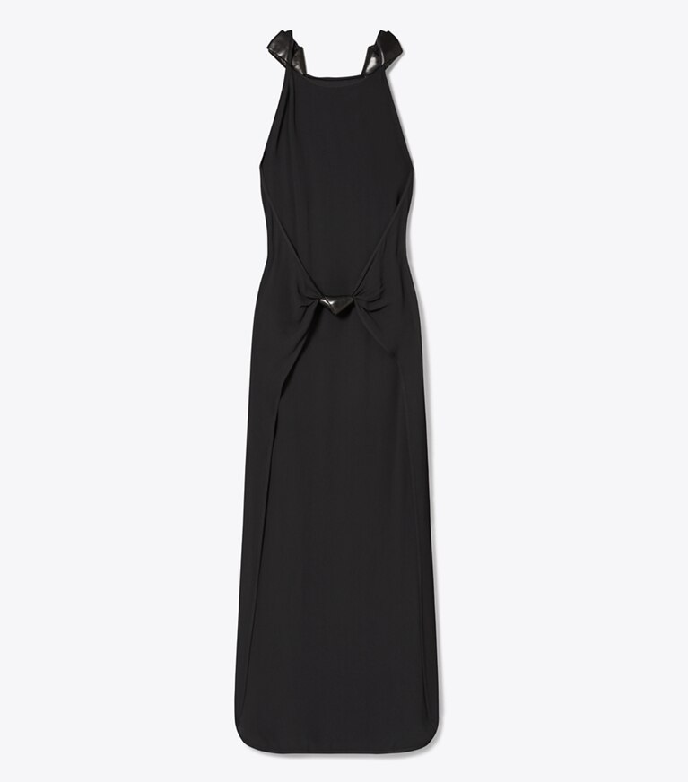 Tory Burch designer robes Robe en crêpe à nœud dans Black de face