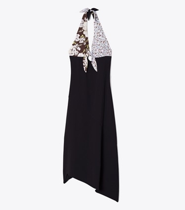 Tory Burch designer robes Robe en crêpe à nouer dans le dos in Black front