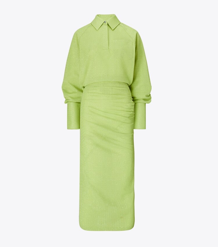 Tory Burch designer robes Robe en jacquard à poignets dans Bright Green de face