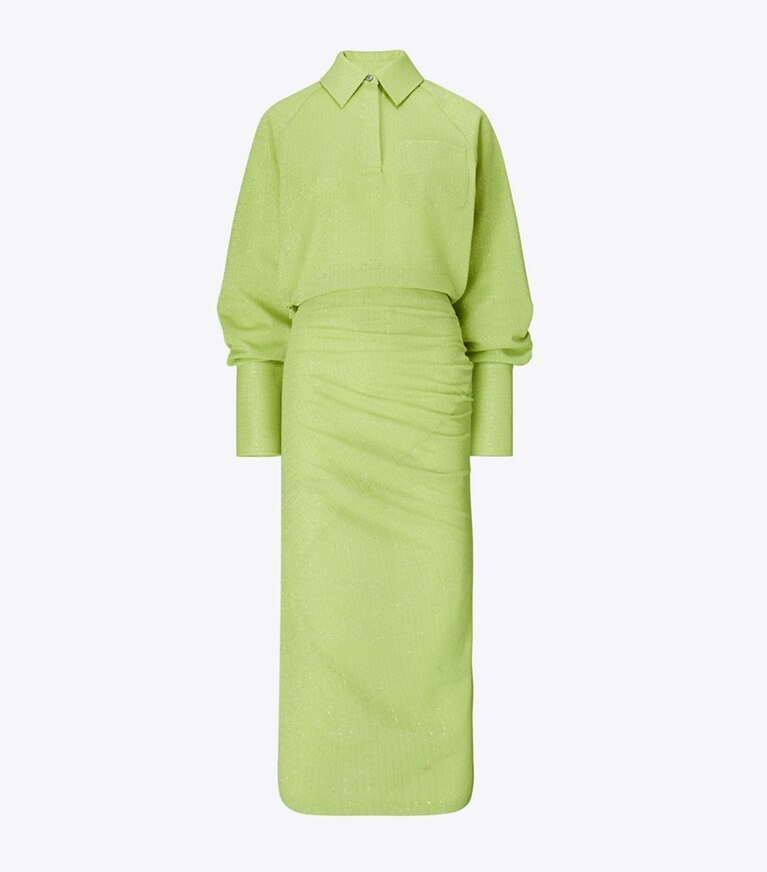 Tory Burch designer robes Robe en jacquard à poignets dans Bright Green de face