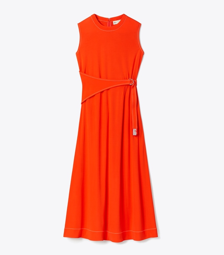 Tory Burch designer robes Robe en jersey à ceinture in Deep Poppy front