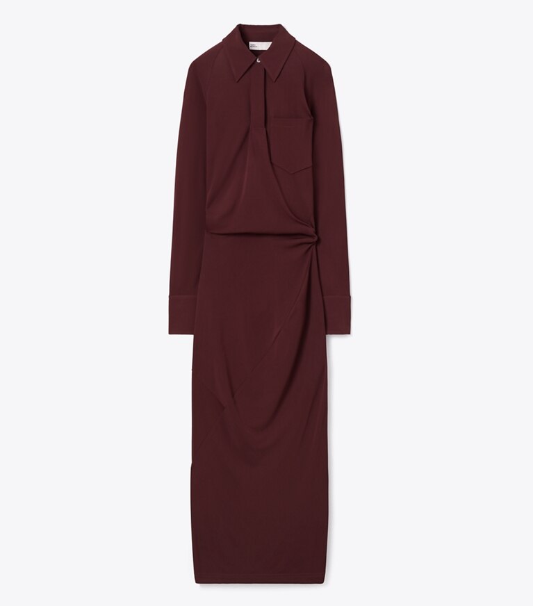 Tory Burch designer robes Robe en jersey à manches à revers in Mahogany front