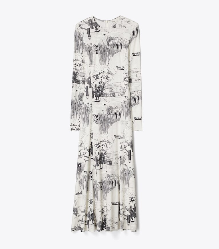 Tory Burch designer robes Robe en jersey de viscose imprimé dans Ivory Forest de face