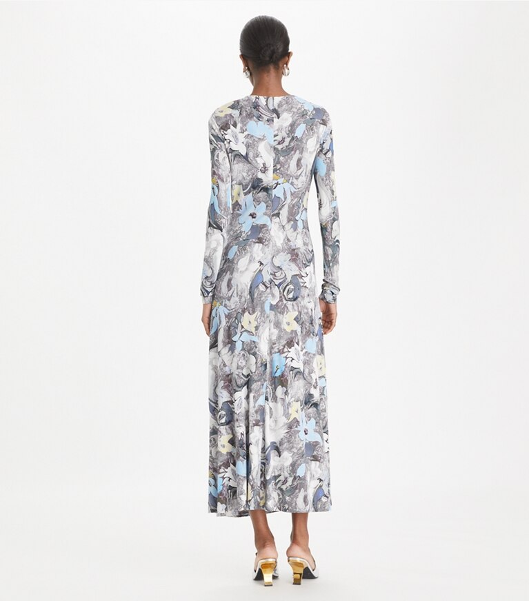Tory Burch designer robes Robe en jersey de viscose imprimée in Blue Abstract Floral front