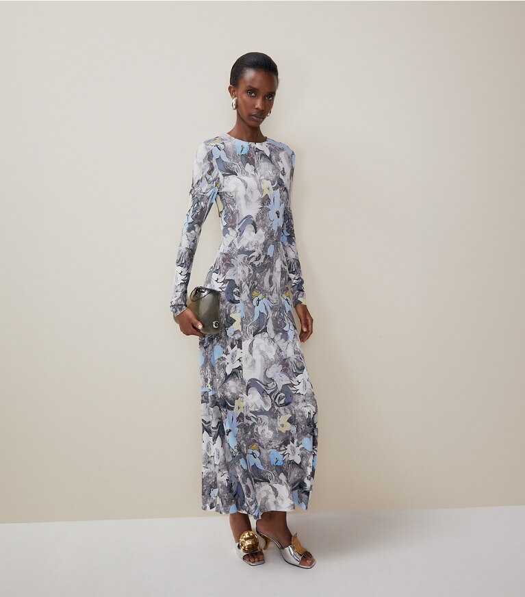 Tory Burch designer robes Robe en jersey de viscose imprimée in Blue Abstract Floral front