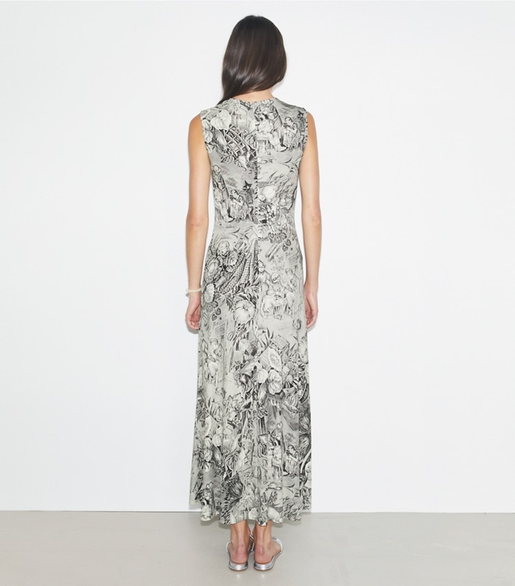 Tory Burch designer robes Robe en jersey imprimée in Grey Alien on model back