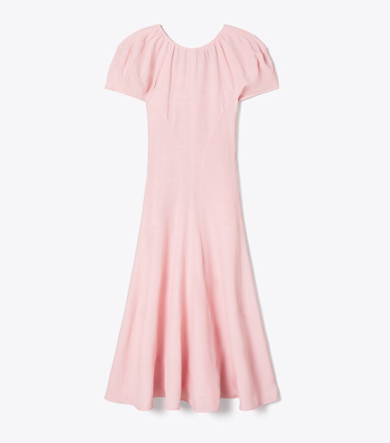Tory Burch designer robes Robe en lin à manches ballon dans Light Pink de face