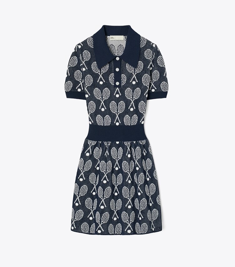 Tory Sport designer robes Robe en maille Racquet dans Tory Navy / New Ivory de face