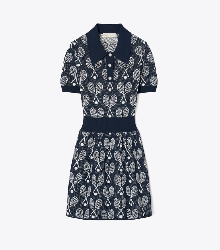 Tory Sport designer robes Robe en maille Racquet dans Tory Navy / New Ivory de face
