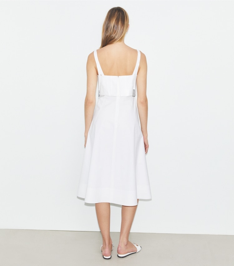 Tory Burch designer robes Robe en popeline in White on model back