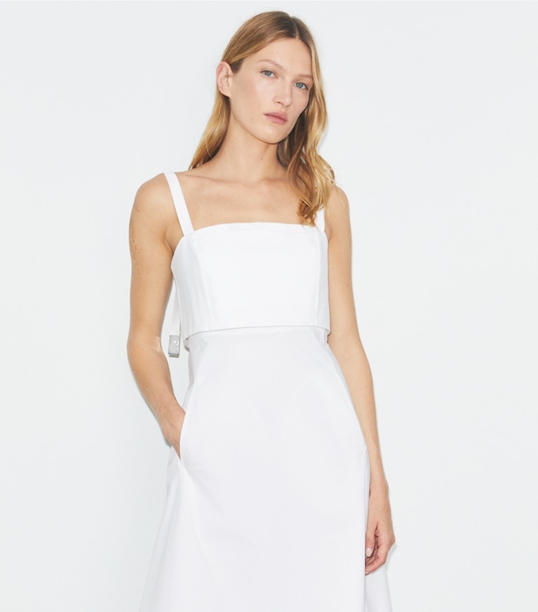 Tory Burch designer robes Robe en popeline in White front