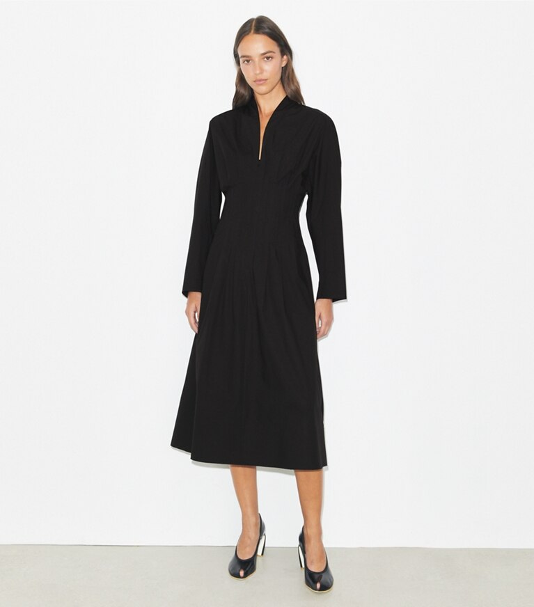 Tory Burch designer robes Robe en popeline dans Black sur modèle, de face
