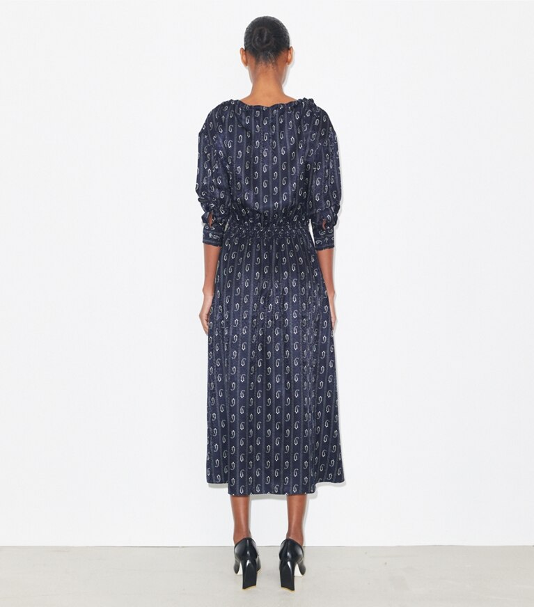 Tory Burch designer robes Robe en soie in Medium Navy Pajama Print front