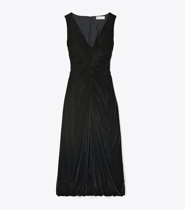 Tory Burch designer robes Robe en velours à col V in Black front