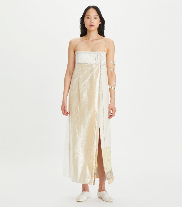 Tory Burch designer robes Robe en velours dévoré avec sur-robe transparente in New Ivory additional on model