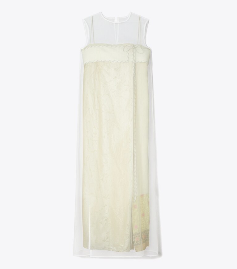 Tory Burch designer robes Robe en velours dévoré avec sur-robe transparente in New Ivory front