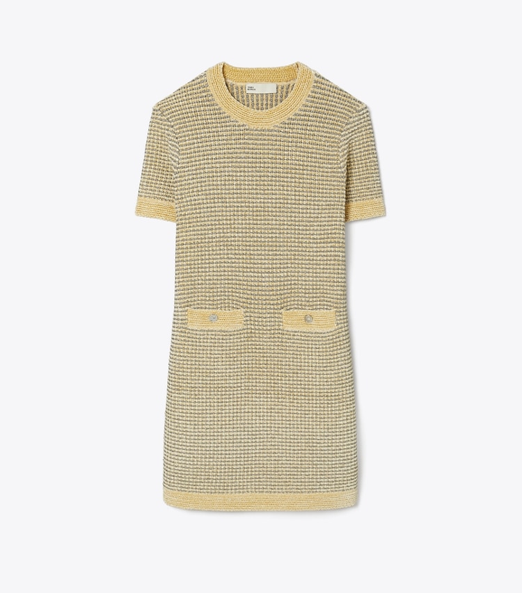 Tory Burch designer robes Robe en velours dans Ivory Chenille / Gray Metallic de face