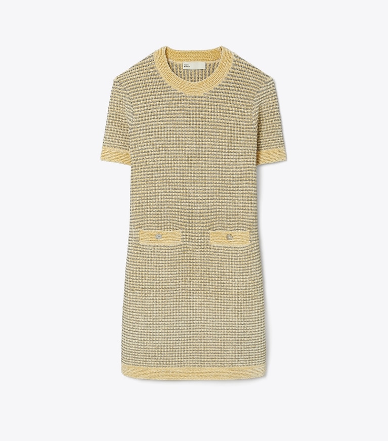 Tory Burch designer robes Robe en velours dans Ivory Chenille / Gray Metallic de face