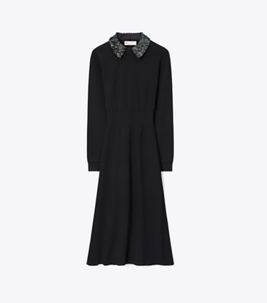 Tory Burch designer robes Robe en viscose à col orné dans BLACK de face