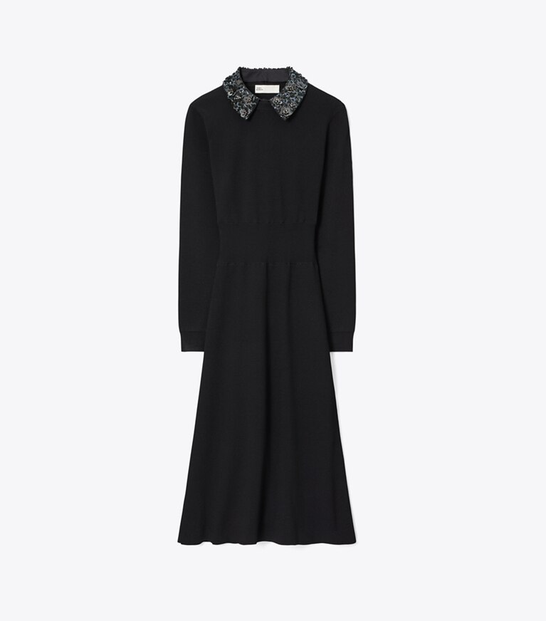Tory Burch designer robes Robe en viscose à col orné dans BLACK de face
