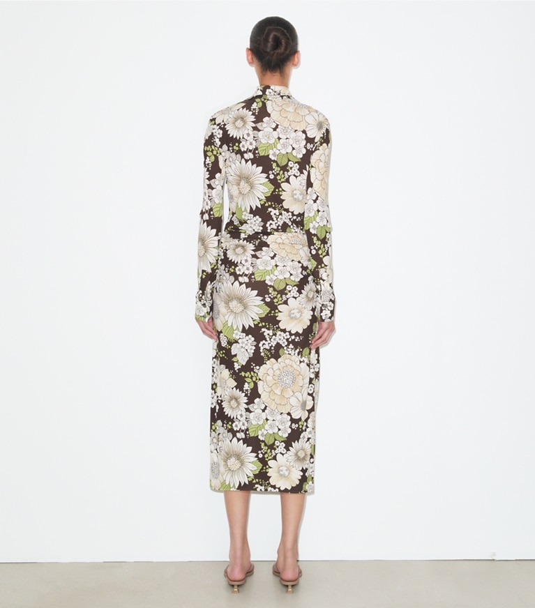 Tory Burch designer robes Robe en viscose imprimée in Brown Floral on model back