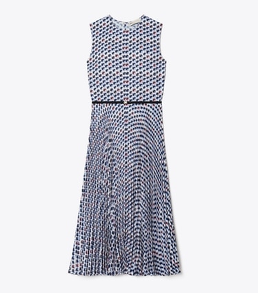 Tory Burch designer robes Robe imprimée en sergé in Blue Candy Dots front