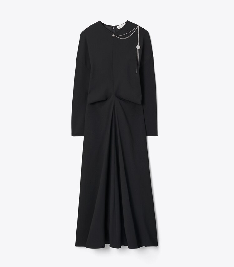 Tory Burch designer robes Robe ornée en crêpe de satin dans BLACK de face
