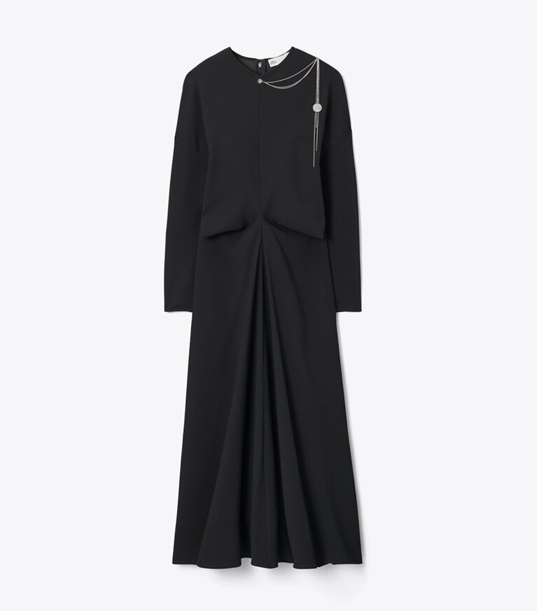 Tory Burch designer robes Robe ornée en crêpe de satin dans BLACK de face