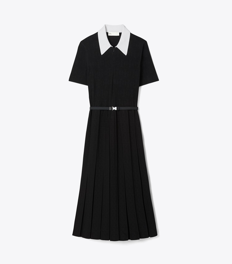 Tory Burch designer robes Robe plissée en pointelle T Monogram dans White / Black de face